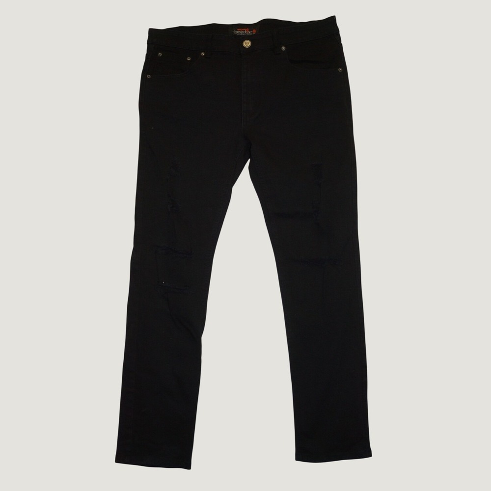 Copper Rivet Men's Distressed Denim Jeans 38x32 Black Mid-Rise Cotton Pants